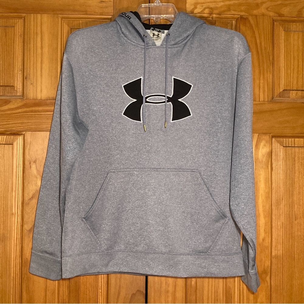 GUC Under Armour Embroidered Large Logo Hoodie Sweatshirt Gray Black Size M